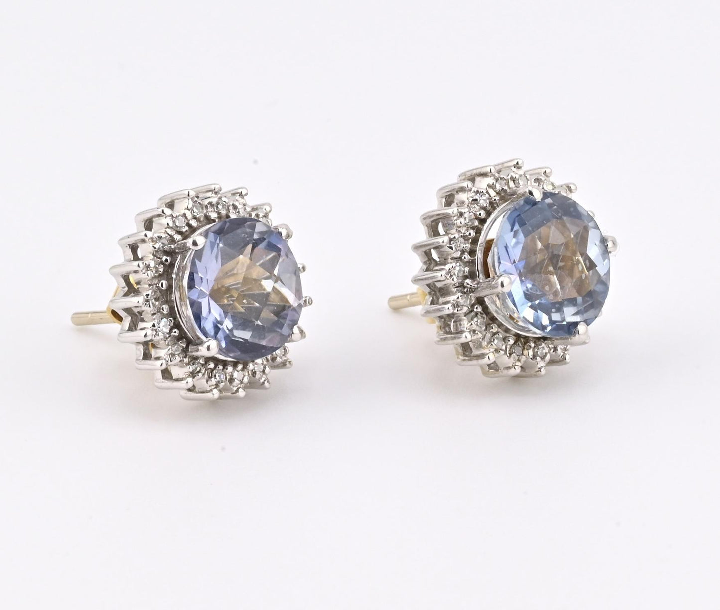 Natural Blue Topaz Diamond Halo Earrings in 14K  White Gold IGI Certified