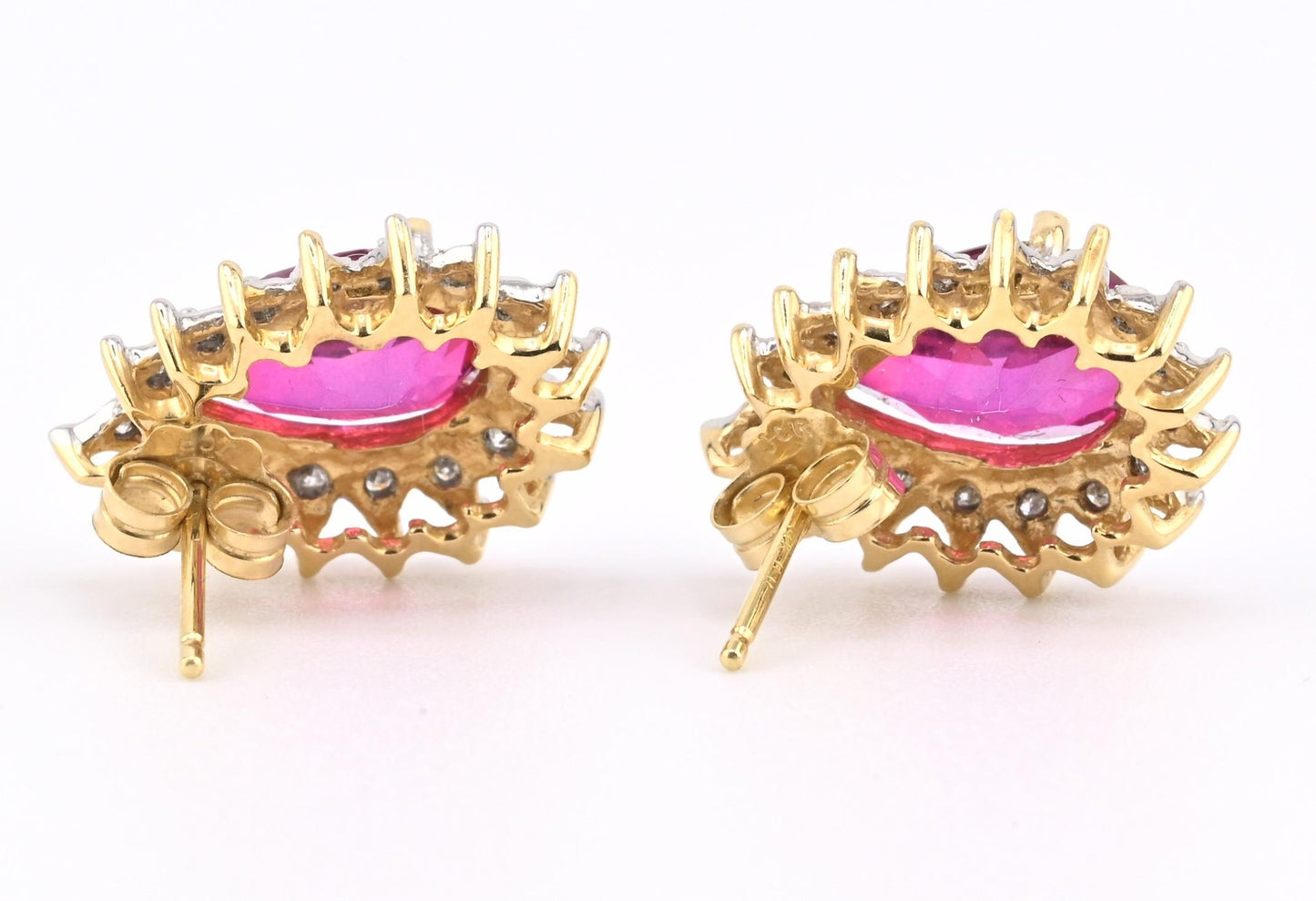 IGI Certified 14K Yellow White Gold Earrings Red Topaz Natural Diamonds