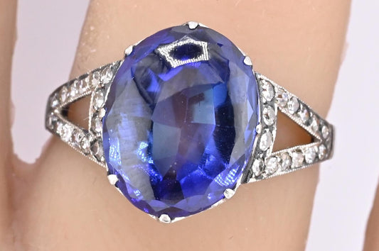 Rare Art Deco Period Sapphire & Diamond Ring With IGI Report