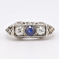 Art Deco 18K White Gold Ring Sapphire & 0.34ct Natural Diamonds Size 4.5