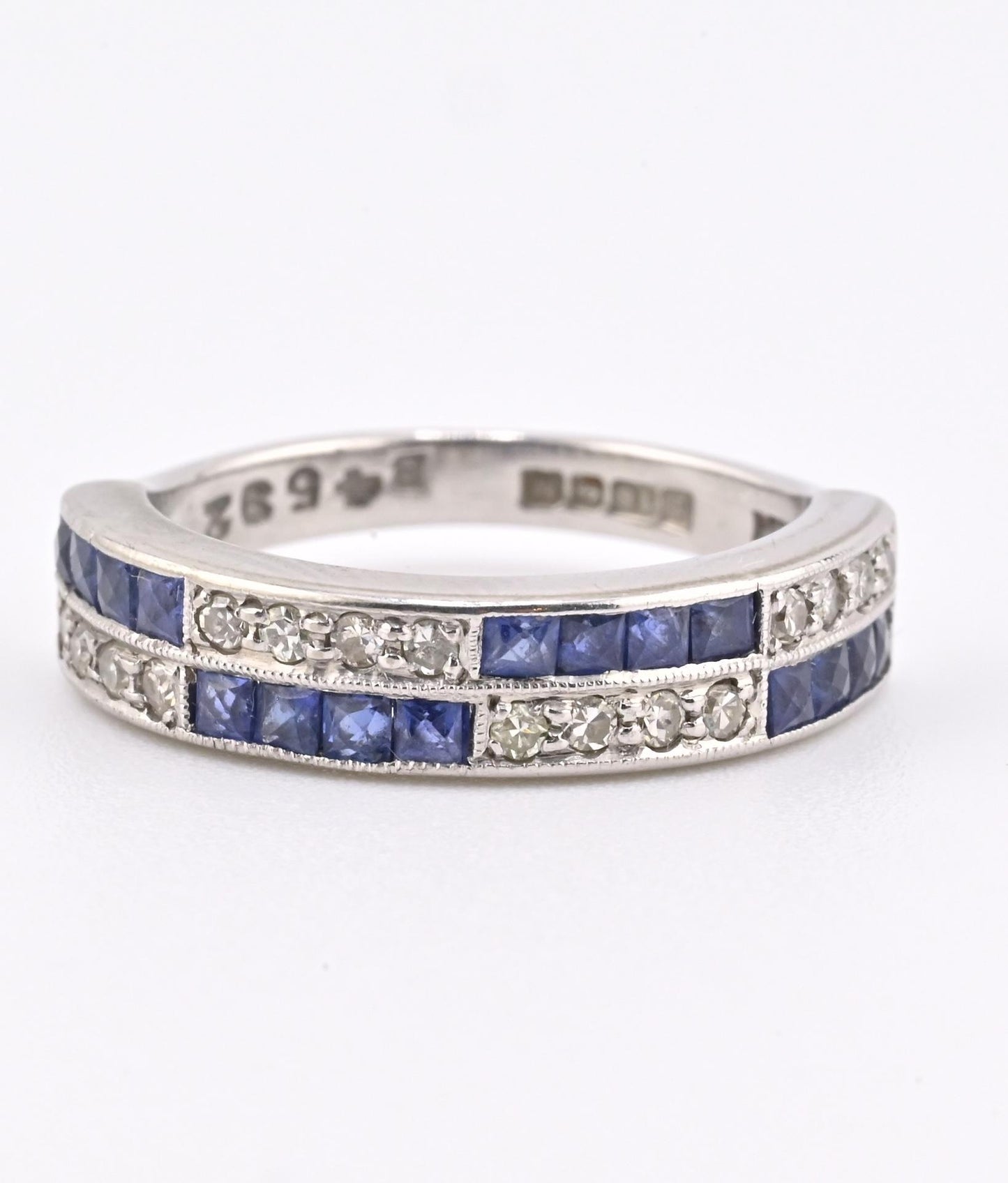 14K White Gold Ring with 0.51ct Blue Sapphires & 0.16ct Diamonds Size 4