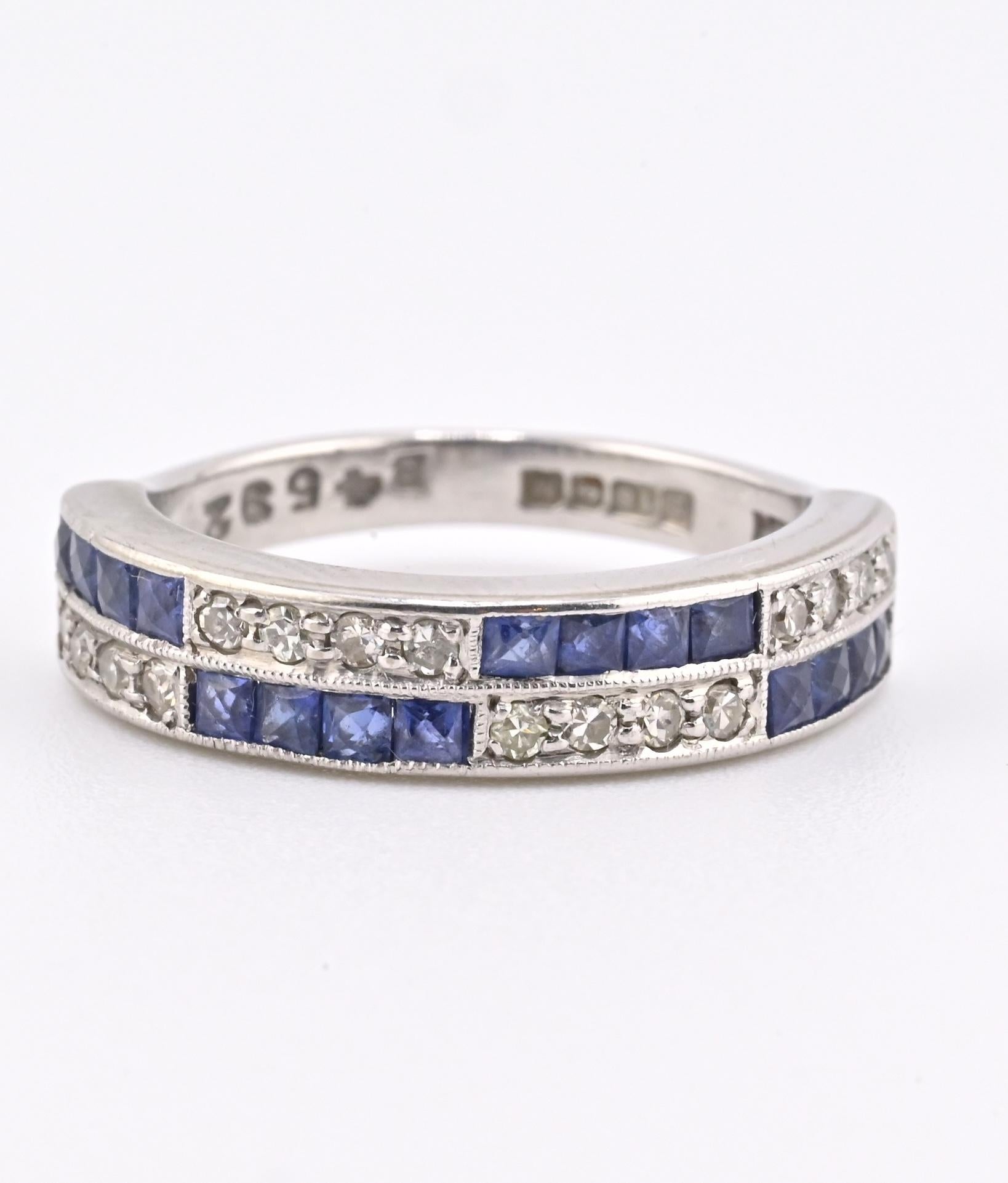 14K White Gold Ring with 0.51ct Blue Sapphires & 0.16ct Diamonds Size 4