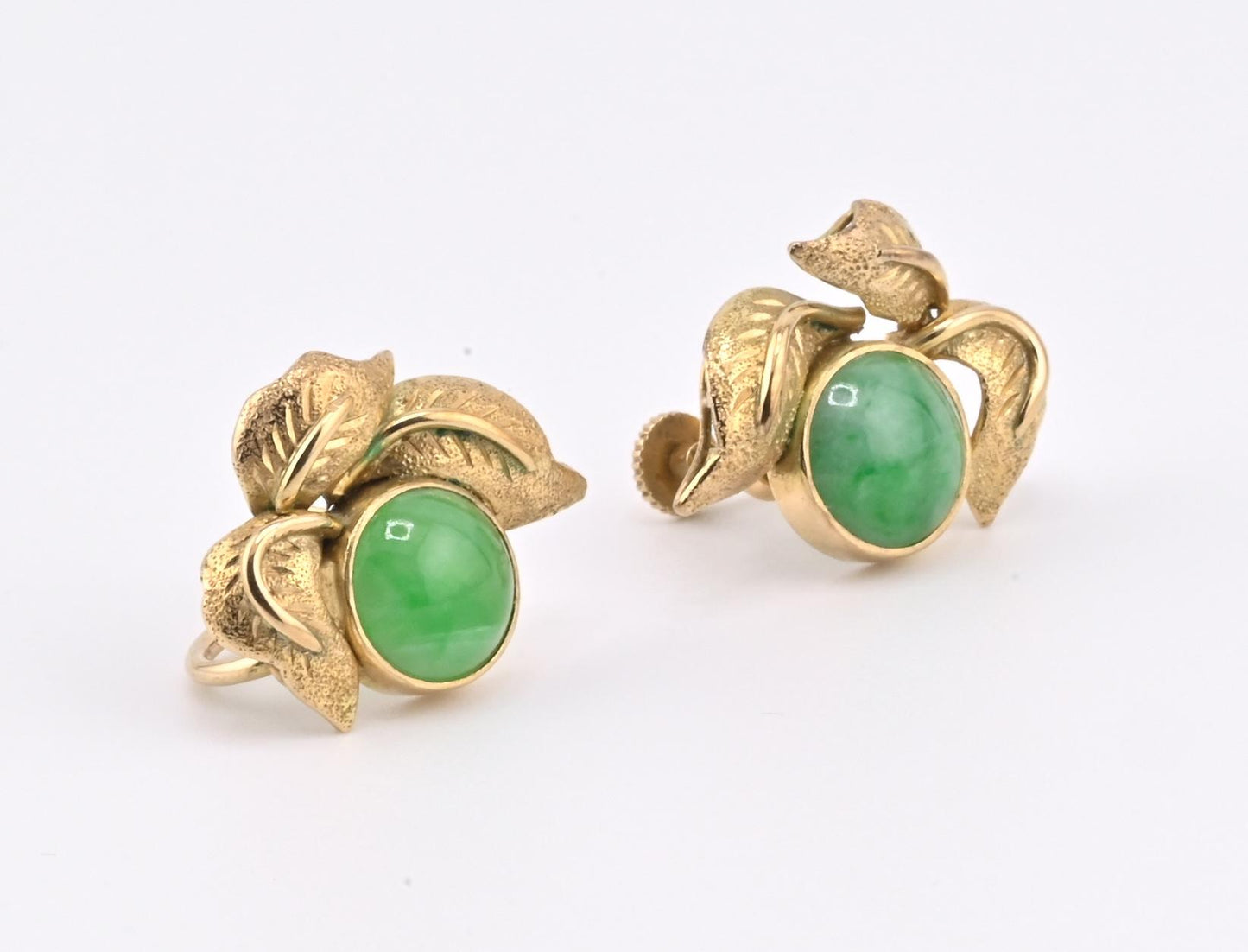 IGI Certified 14K Yellow Gold Jadeite Floral Earrings | 7.00ct Green Jade