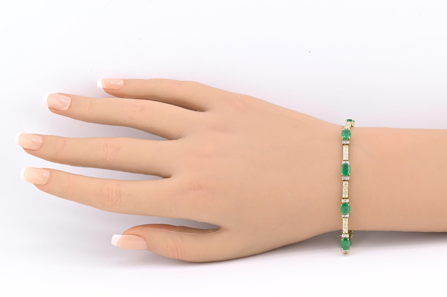 14K Yellow Gold Bracelet 6.03ct Emeralds & 0.93ct Diamond Accents 7 Inches