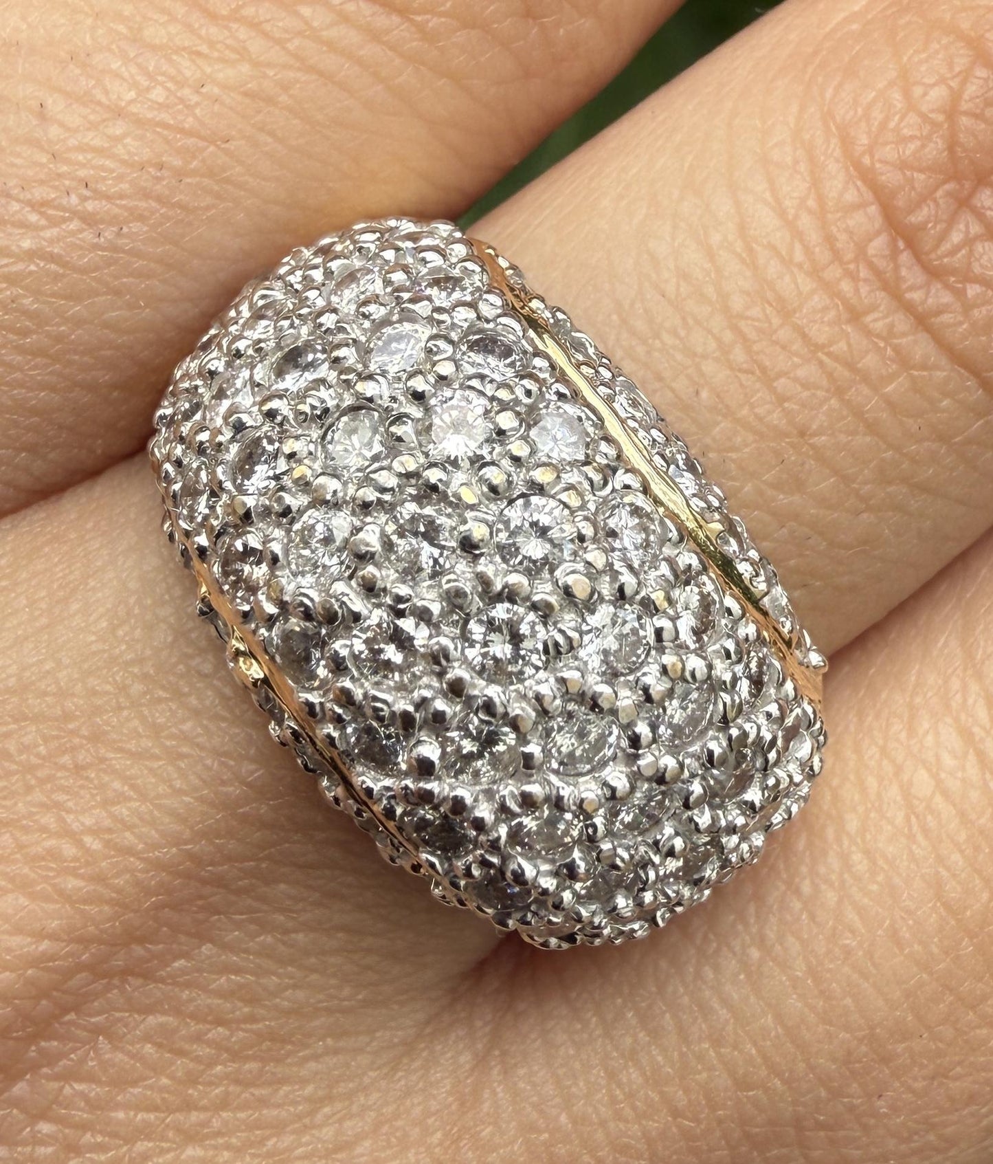 14K Yellow Gold Diamond Pave Dome Ring with 1.82 Carats, Size 8.5 IGI Certified