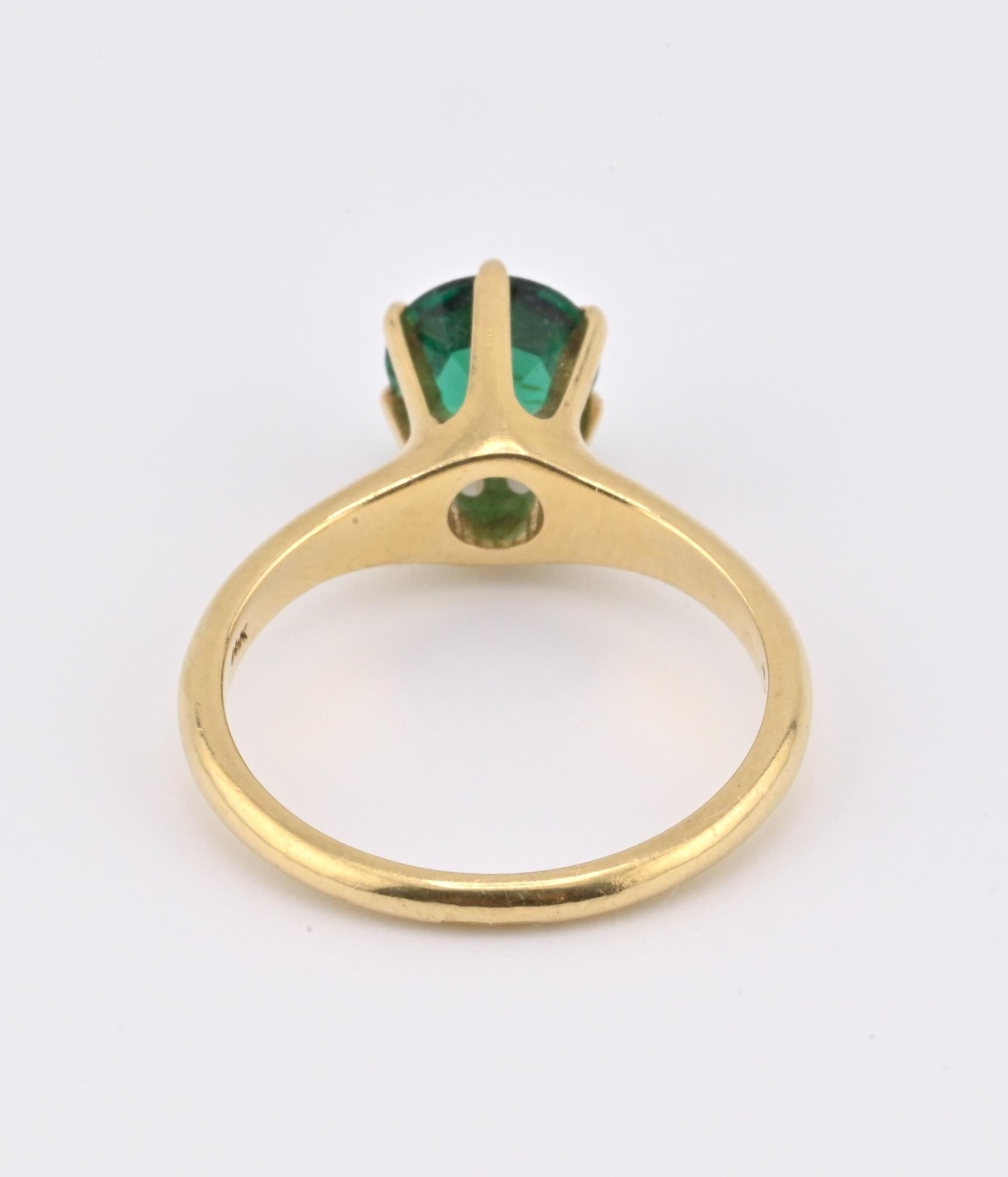 IGI Certified 14K Yellow Gold Ring | Natural Green Gemstone | Size 5.75