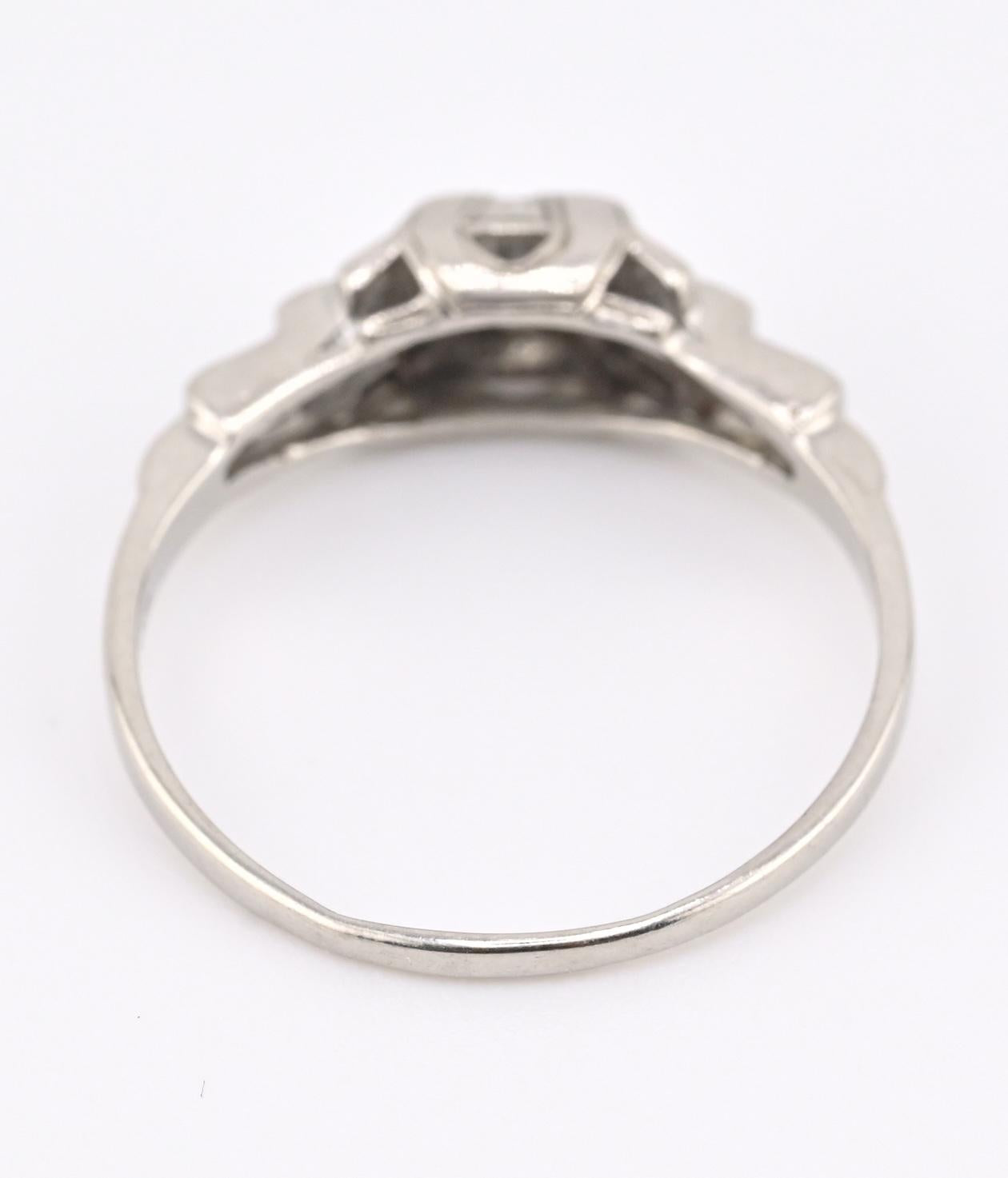 IGI Certified Platinum Art Deco Ring 0.30ct Natural Diamonds Size 5.75