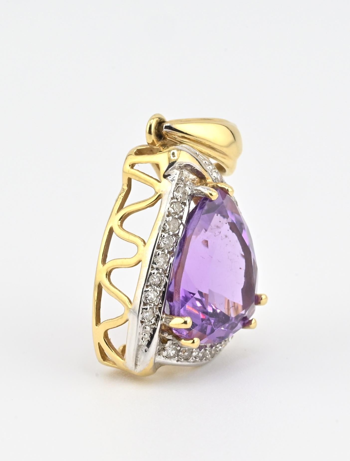 IGI Certified 14K White  Yellow Gold Pendant 5.25ct Amethyst  0.15ct Diamond