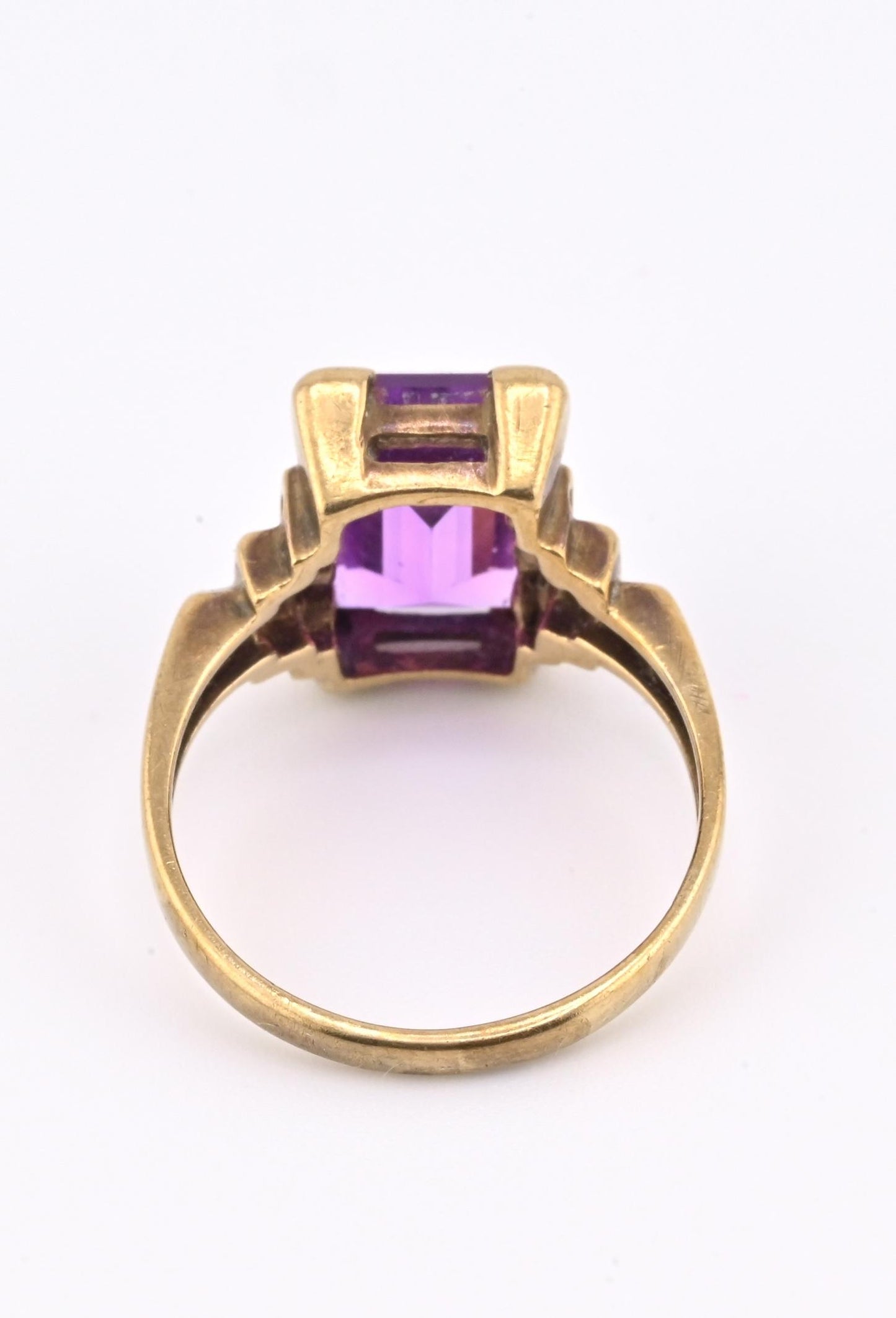10K Yellow Gold Sapphire Ring Art Deco / Retro Era IGI Certified Size 6.75
