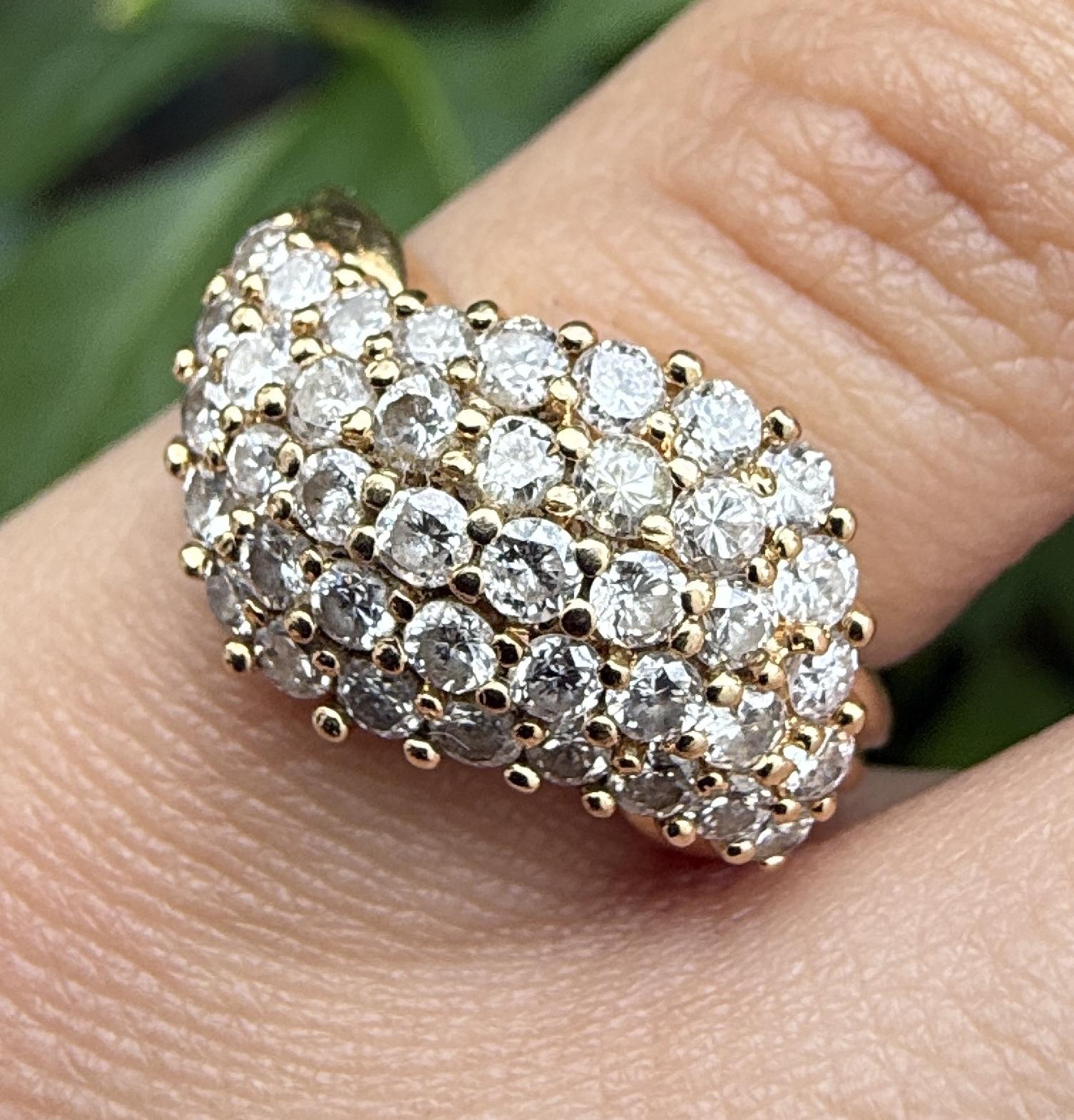 14K Plum Yellow Gold Natural Diamond Cluster Ring 0.80 Carats IGI Certified