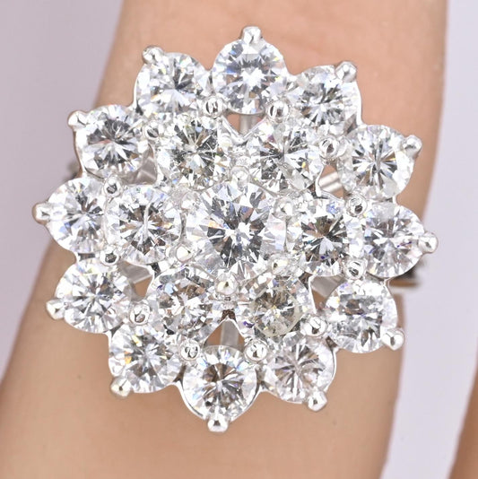14K White Gold Ring With 3.55 Carats of Natural Diamonds IGI Certified Size 5