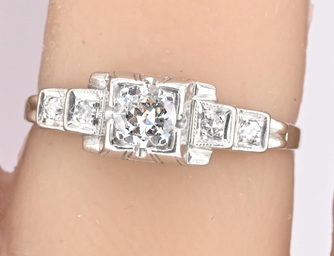 IGI Certified Platinum Art Deco Ring 0.30ct Natural Diamonds Size 5.75