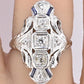 IGI Certified 18K White Gold Art Deco Diamond & Sapphire Ring Size 5.5