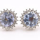 Natural Blue Topaz Diamond Halo Earrings in 14K  White Gold IGI Certified