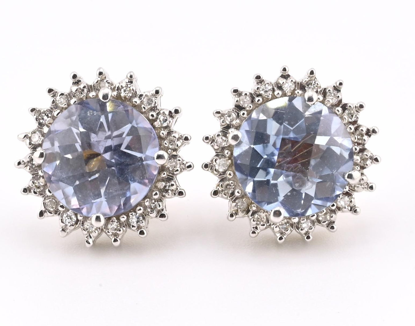 Natural Blue Topaz Diamond Halo Earrings in 14K  White Gold IGI Certified