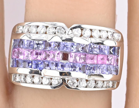IGI Certified 14K White Gold Multi-Color Gemstone & Diamond Ring Size 8