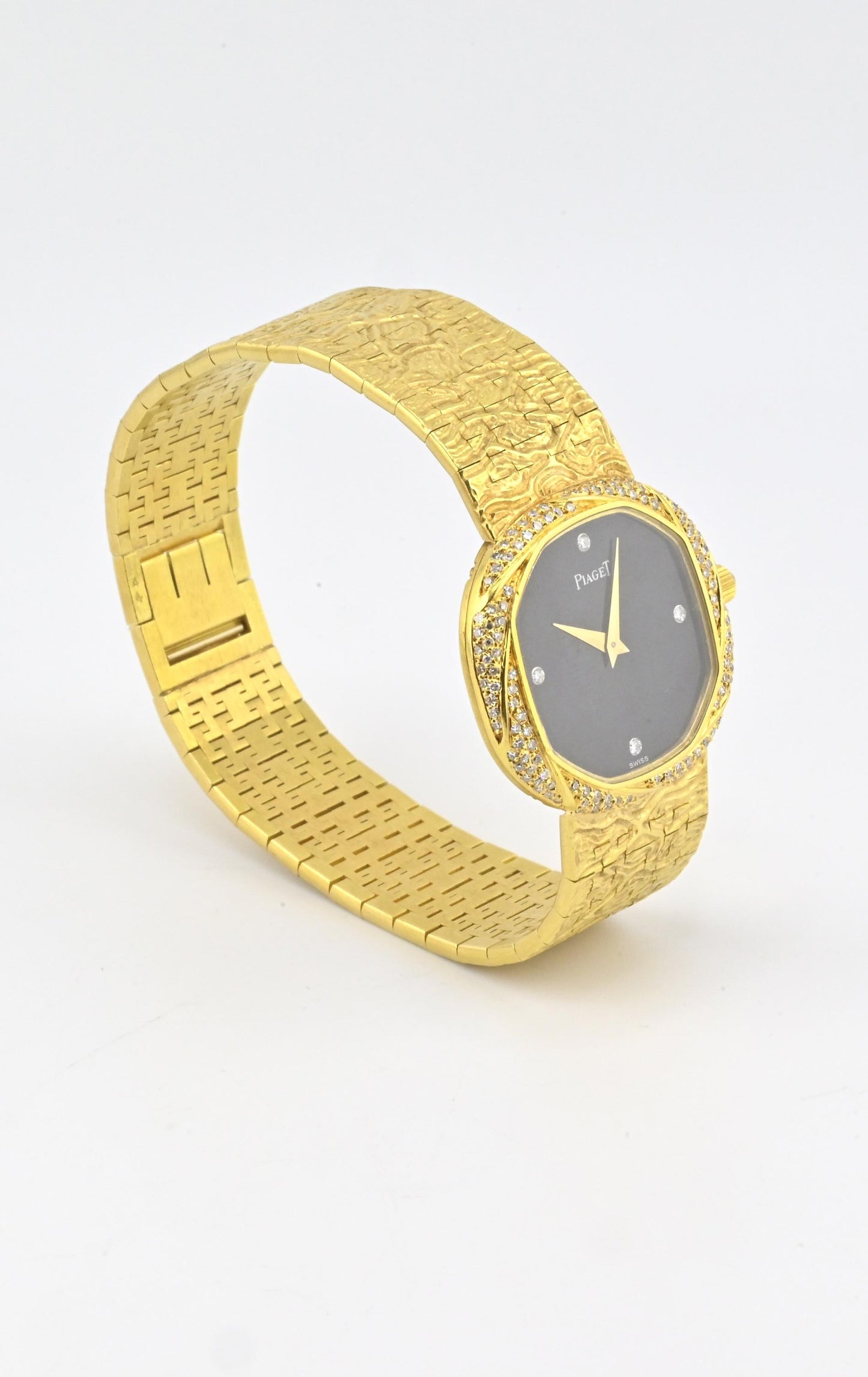 18K Yellow Gold Piaget Watch Diamond Bezel 73.14 Grams 18.1 CM Diamond Dial