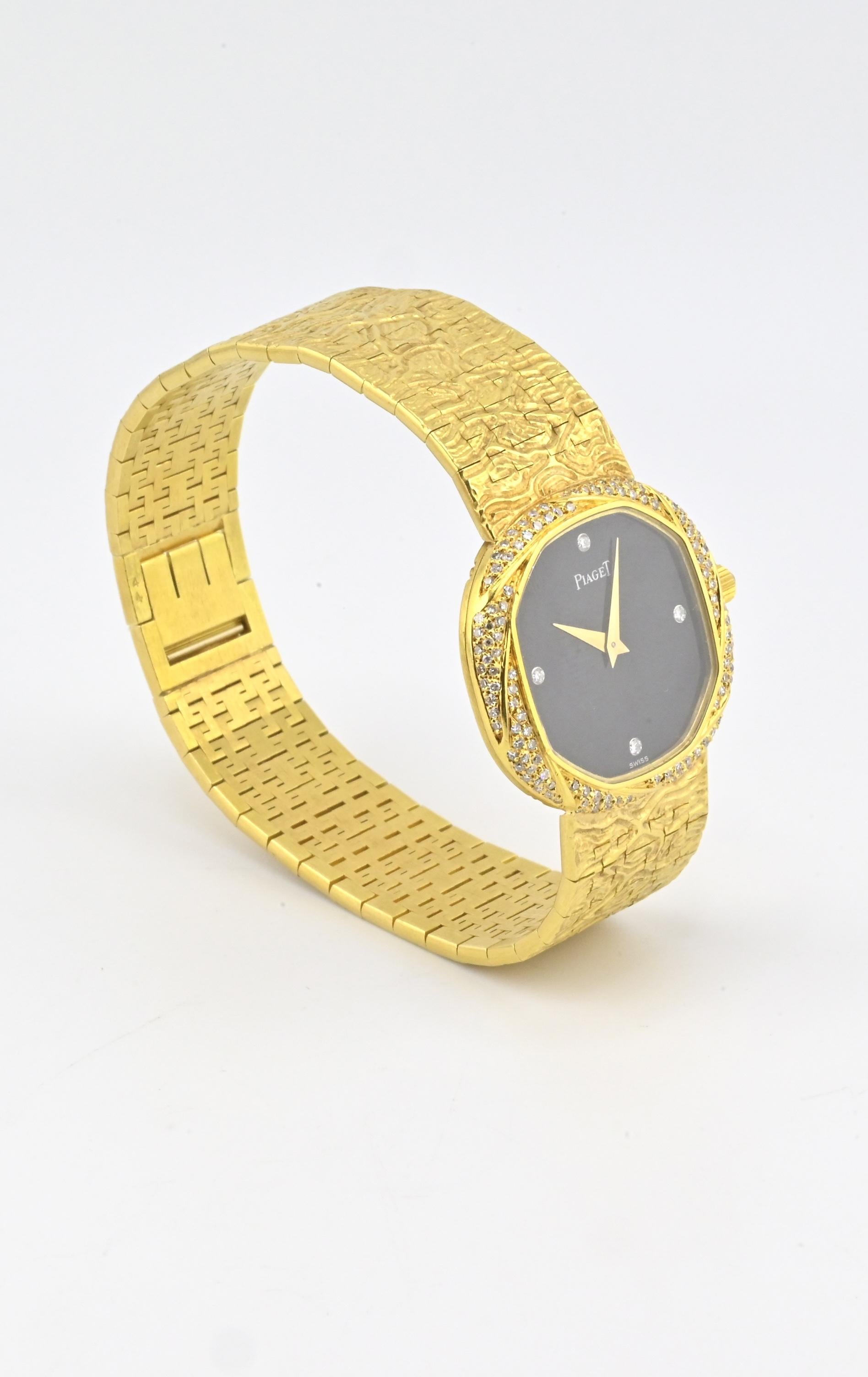 18K Yellow Gold Piaget Watch Diamond Bezel 73.14 Grams 18.1 CM Diamond Dial