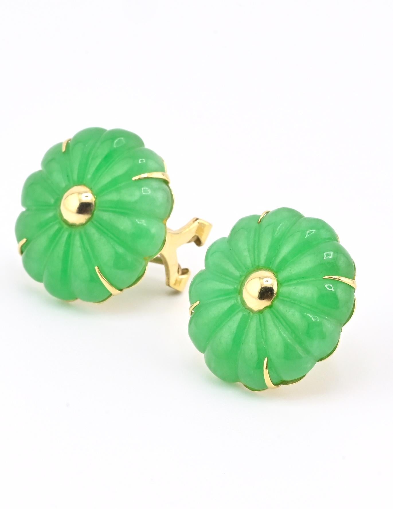 14K Yellow Gold Natural Jade Jadeite Earrings 6.4 DWT IGI Certified