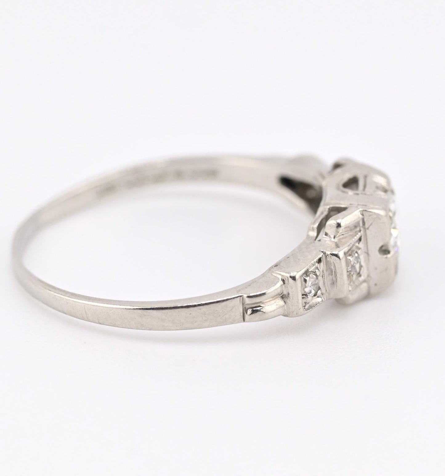 IGI Certified Platinum Art Deco Ring 0.30ct Natural Diamonds Size 5.75