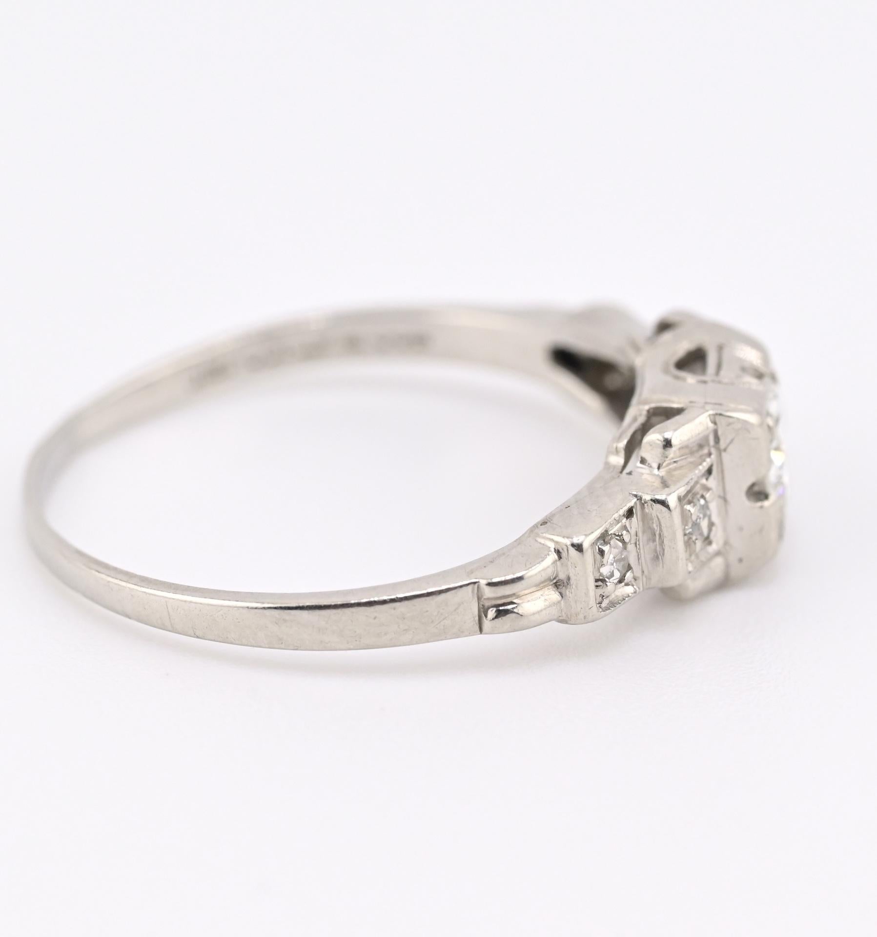 IGI Certified Platinum Art Deco Ring 0.30ct Natural Diamonds Size 5.75