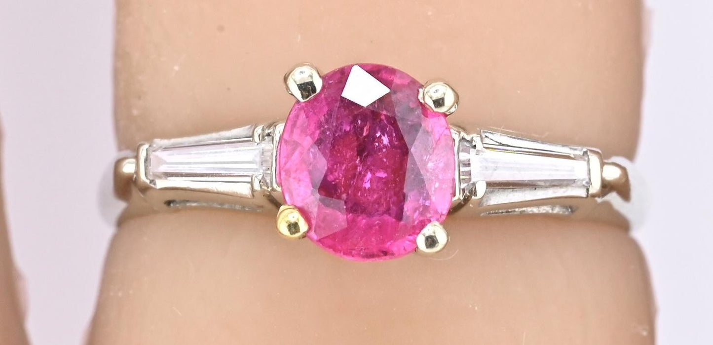 Natural Ruby & Diamond Ring 14K White Gold  IGI Cert Ring Size 6
