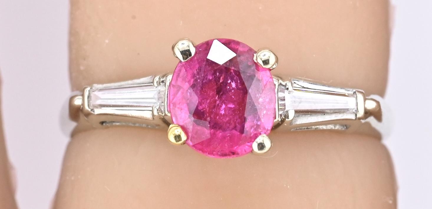 Natural Ruby & Diamond Ring 14K White Gold  IGI Cert Ring Size 6
