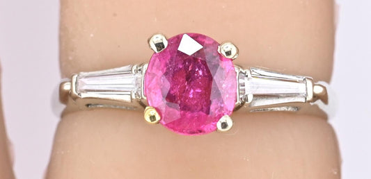 Natural Ruby & Diamond Ring 14K White Gold  IGI Cert Ring Size 6