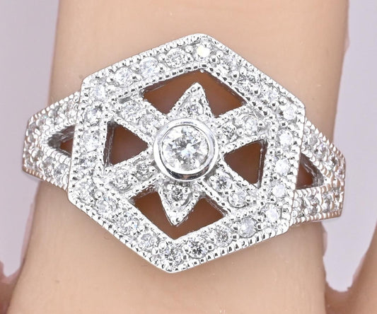 IGI Certified 14K White Gold Geometric Diamond Ring – 0.75 TCW, Size 8
