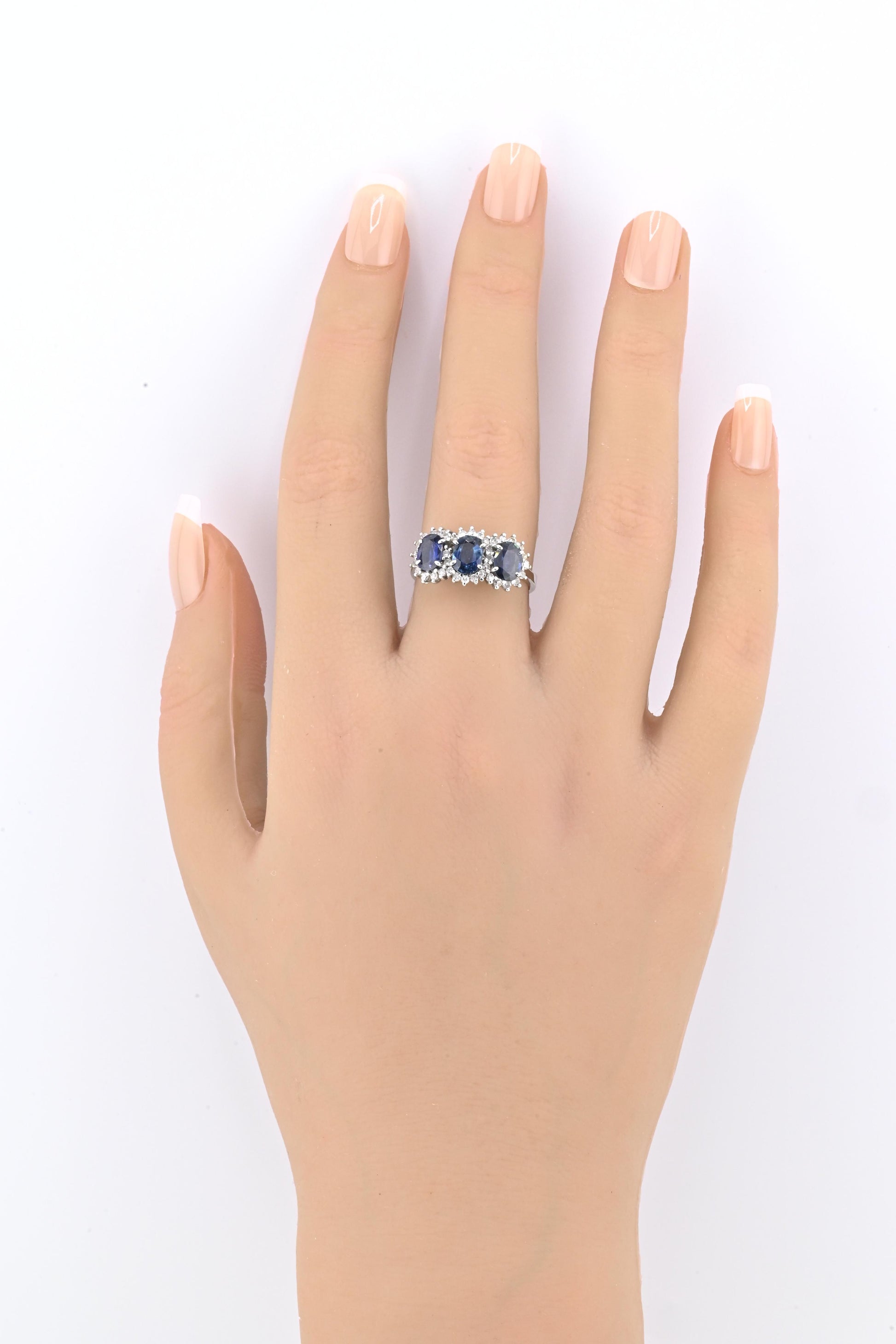 14K White Gold Ring 2.10ct Natural Blue Sapphires & 0.44ct Diamond Accent