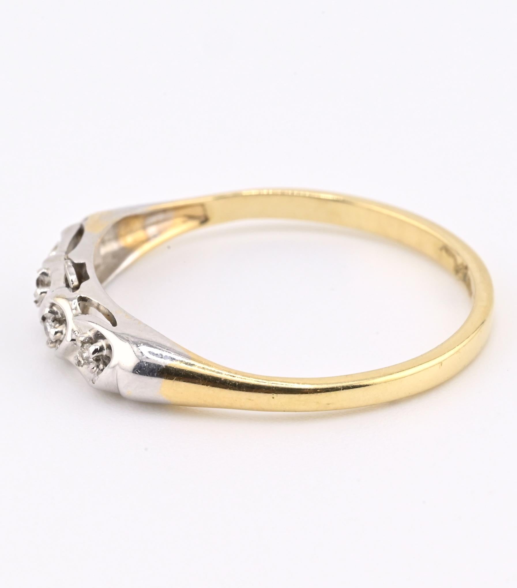 IGI Certified 14K Yellow & White Gold Dainty Ring Natural Diamonds Size 10.25