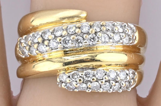 14K Yellow Gold Diamond Swirl Ring 0.68 Carats 10.85 Grams IGI Certified Size 9