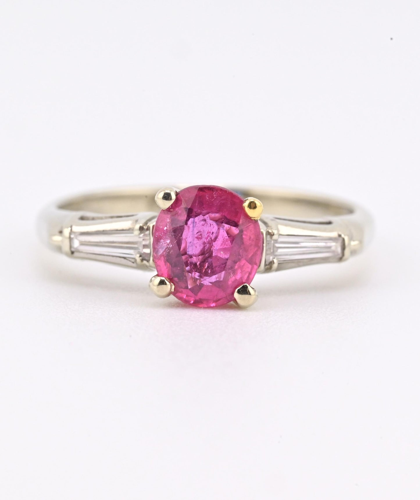 Natural Ruby & Diamond Ring 14K White Gold  IGI Cert Ring Size 6