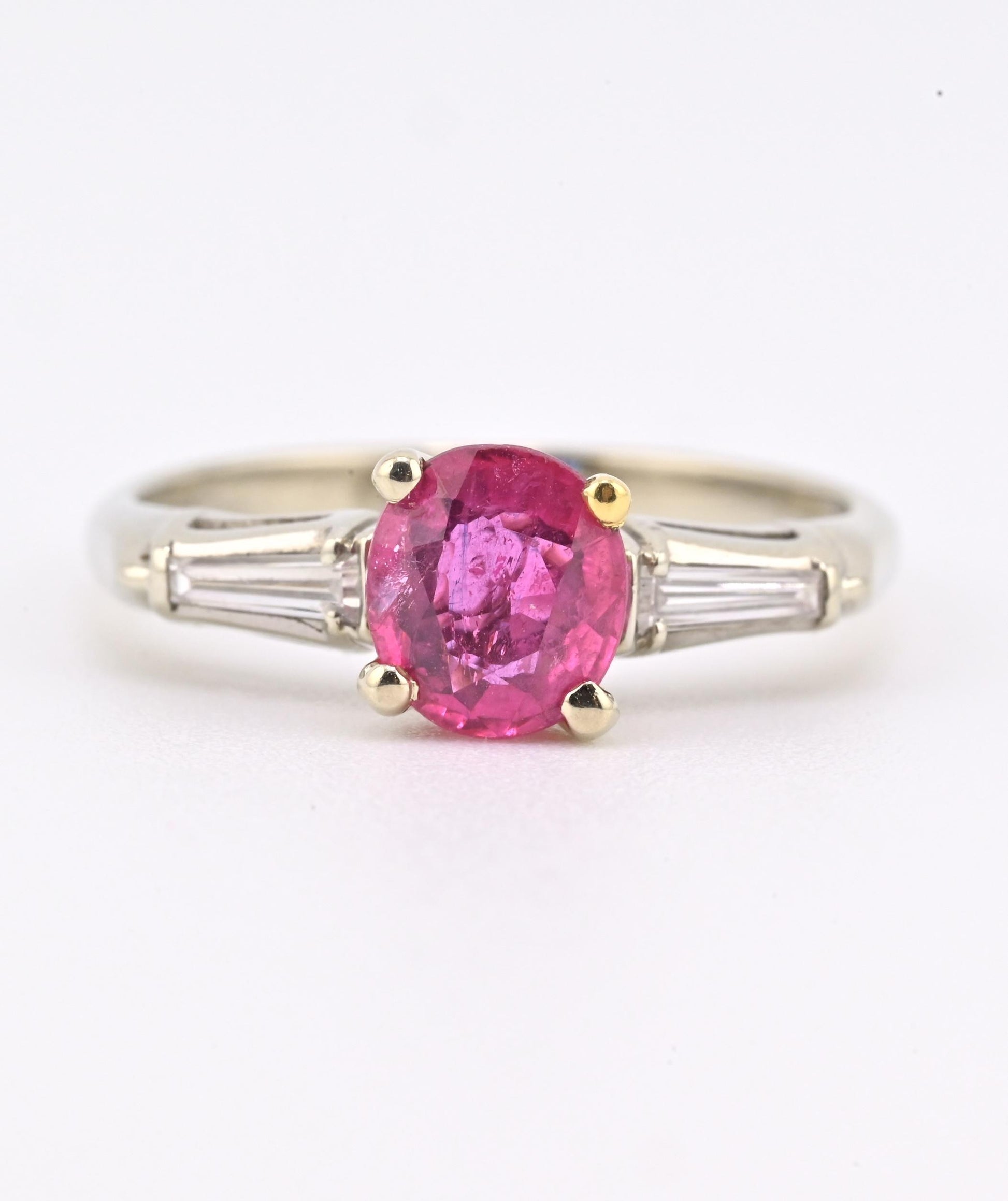 Natural Ruby & Diamond Ring 14K White Gold  IGI Cert Ring Size 6