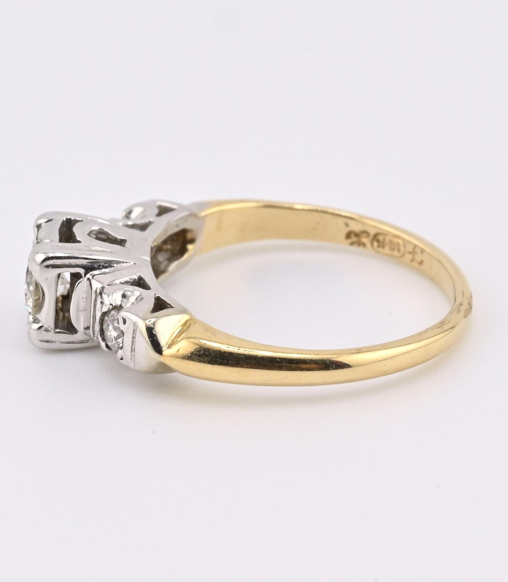 IGI Certified 14K Yellow & White Gold Ring Natural Diamonds Ring Size 4.5