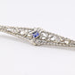 Art Deco Brooch in 14K White Gold with Blue Sapphire & Diamonds IGI Certified