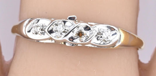 IGI Certified 14K Yellow & White Gold Dainty Ring Natural Diamonds Size 10.25