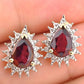 IGI Certified 14K Yellow White Gold Earrings Red Topaz Natural Diamonds