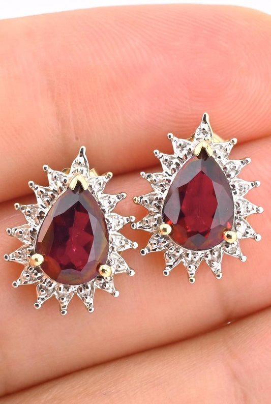 IGI Certified 14K Yellow White Gold Earrings Red Topaz Natural Diamonds