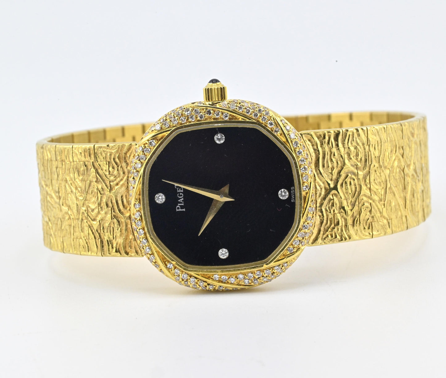 18K Yellow Gold Piaget Watch Diamond Bezel 73.14 Grams 18.1 CM Diamond Dial
