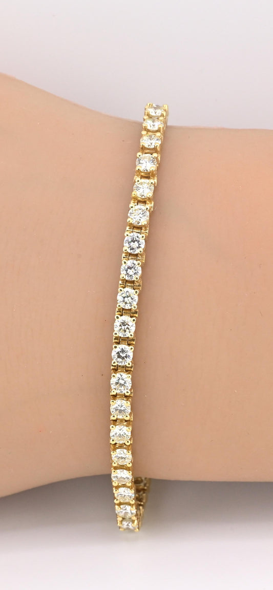 14K Yellow Gold Diamond Tennis Bracelet Approx 5 Carats Natural Diamonds