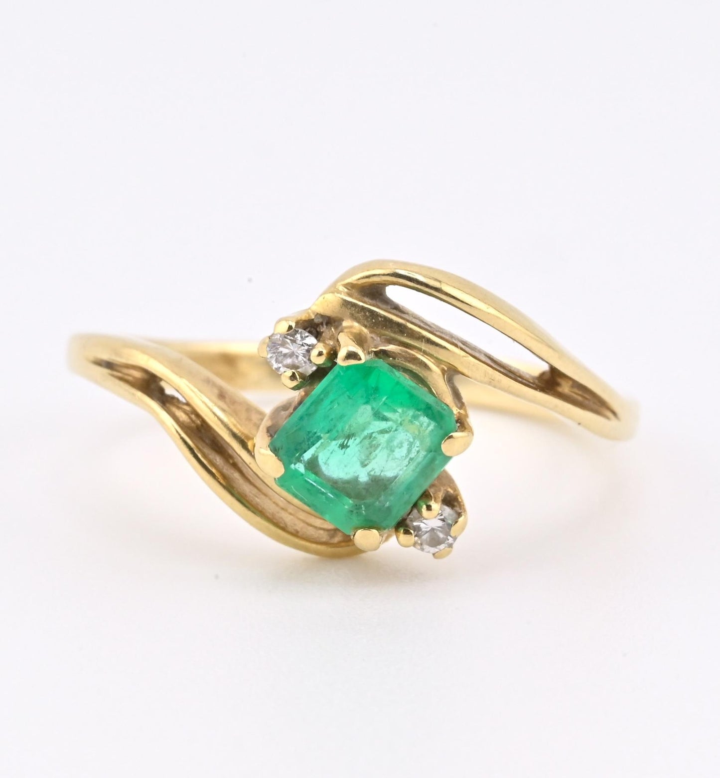 14K Yellow Gold Emerald & Diamond Ring .75 Carat Emerald IGI Certified Size 5.75