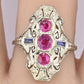 18K White Gold Ruby & Sapphire Ring Art Deco Period IGI Certified Ring Size 9.25