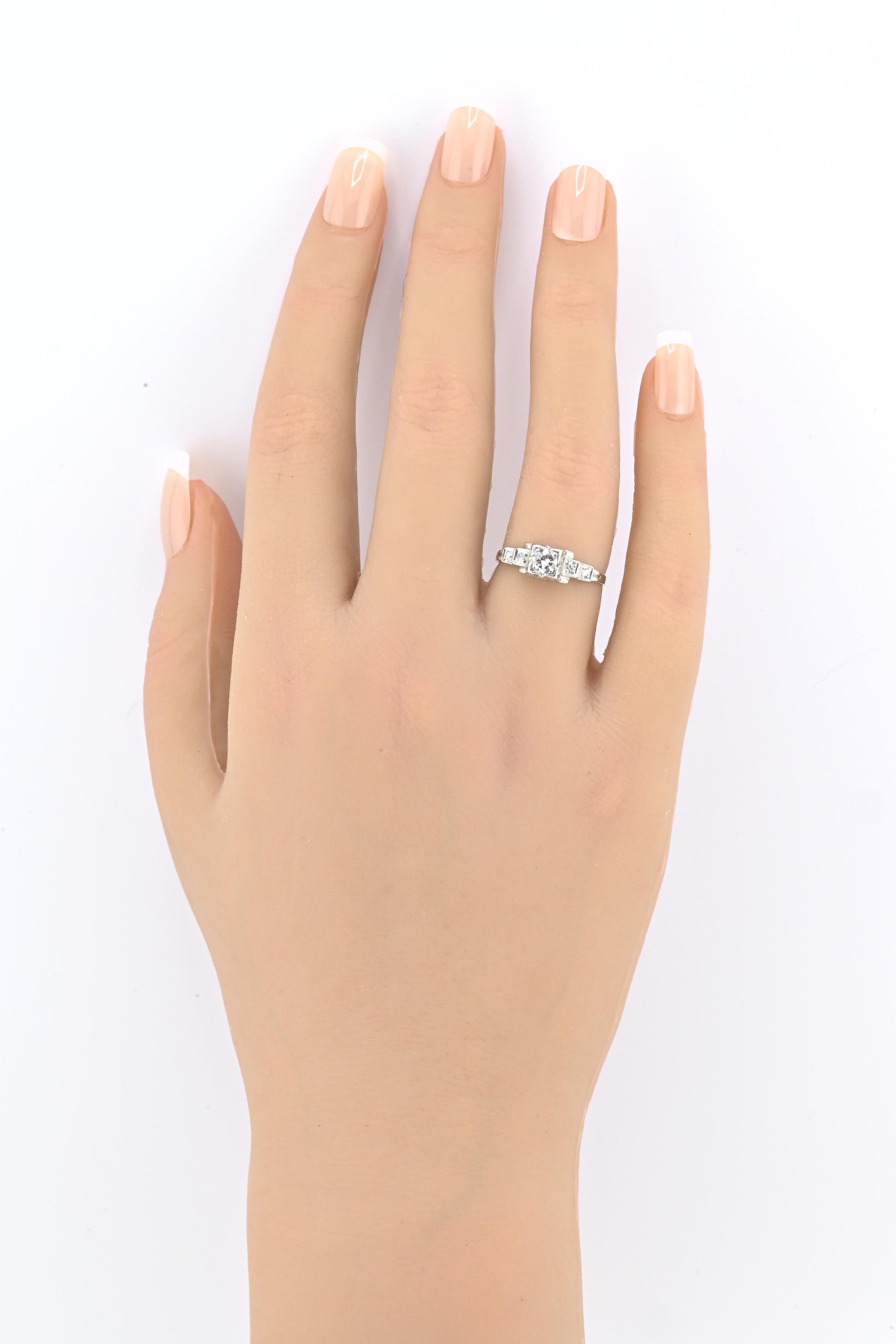 IGI Certified Platinum Art Deco Ring 0.30ct Natural Diamonds Size 5.75