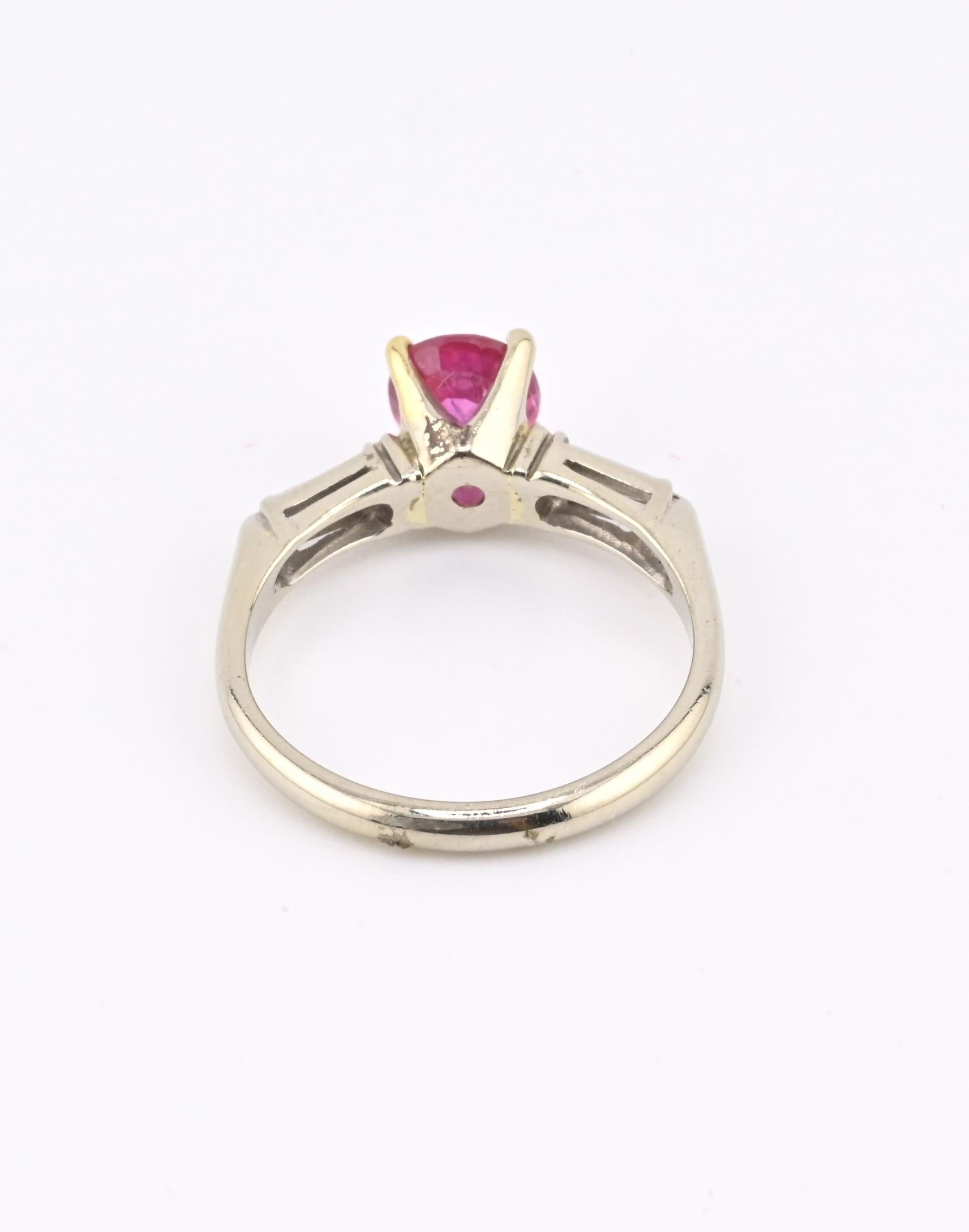 Natural Ruby & Diamond Ring 14K White Gold  IGI Cert Ring Size 6