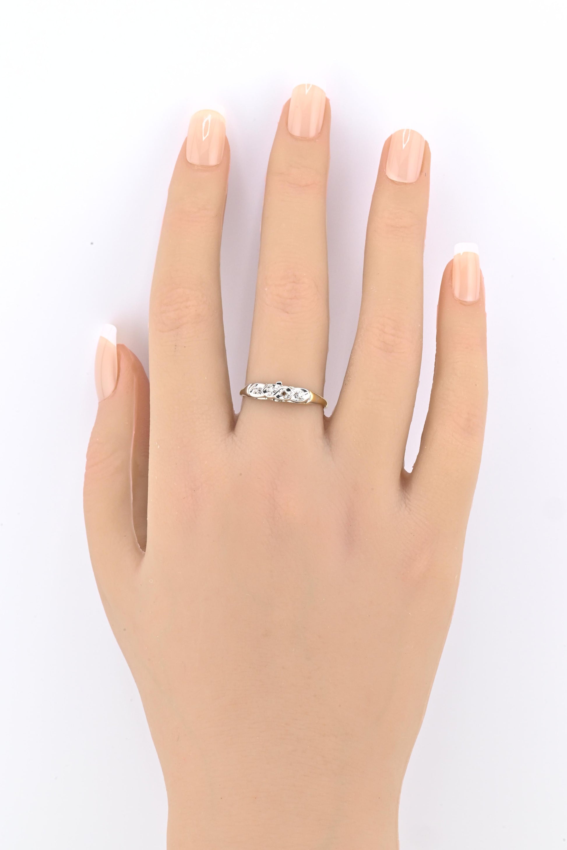 IGI Certified 14K Yellow & White Gold Dainty Ring Natural Diamonds Size 10.25