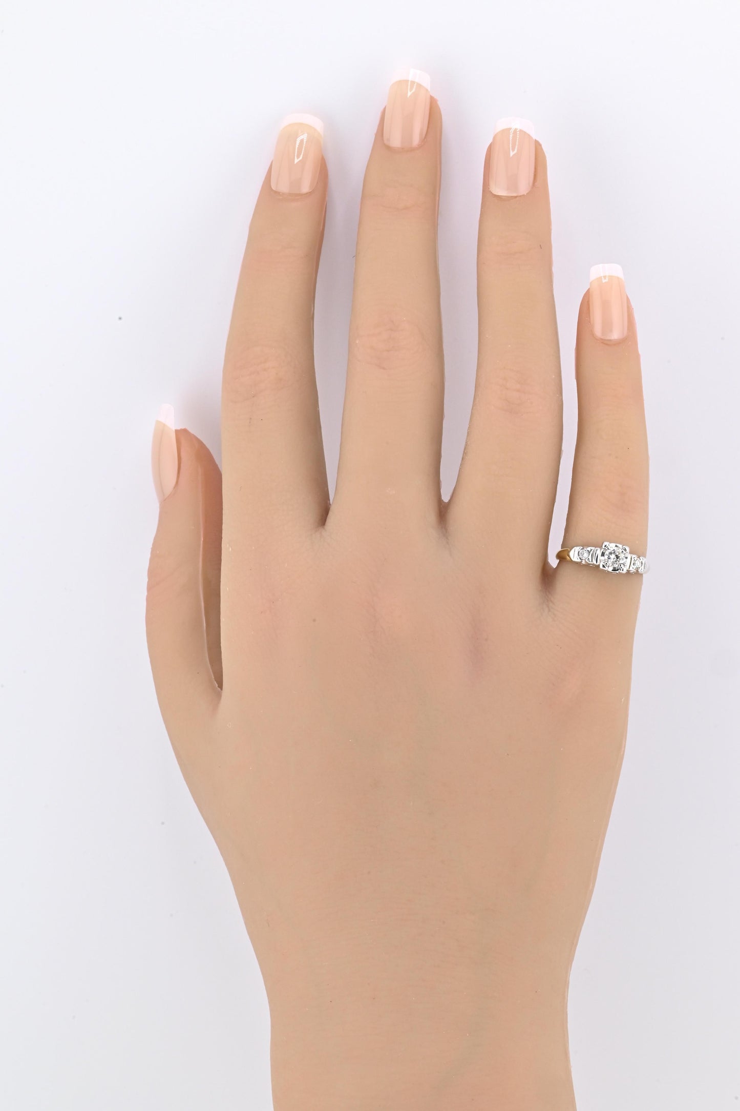 IGI Certified 14K Yellow & White Gold Ring Natural Diamonds Ring Size 4.5