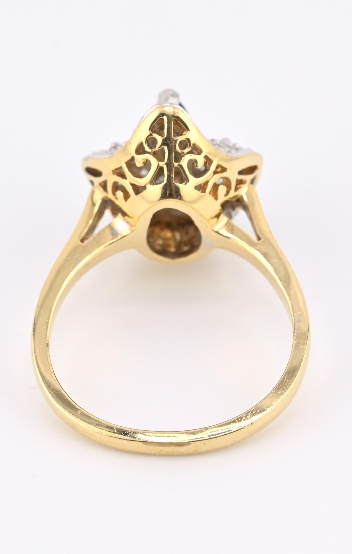 14K Yellow & White Gold Ring With Natural Sapphires, Diamonds Ring Size 6.25