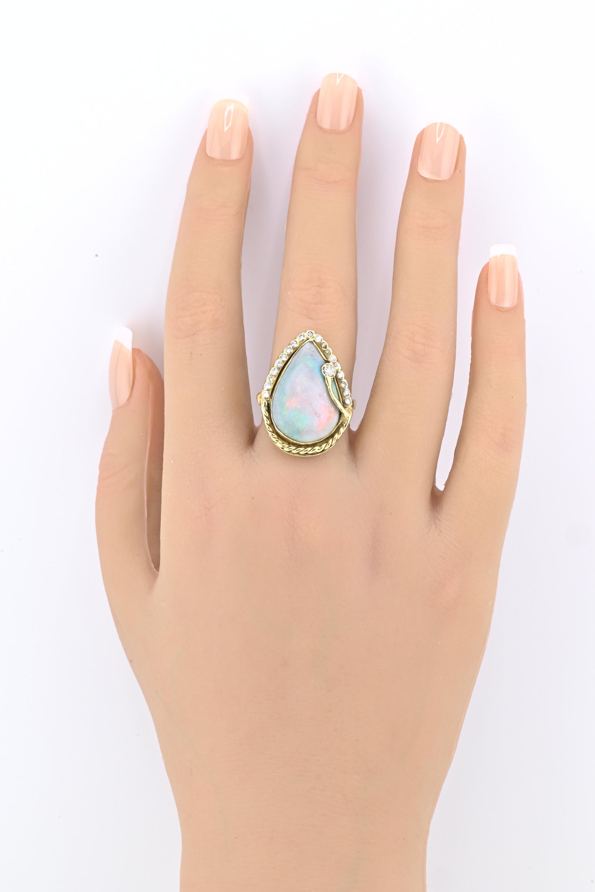 GIA Certified Natural Opal & Diamond 14k Ring – 23x15mm Light Gray Cabochon