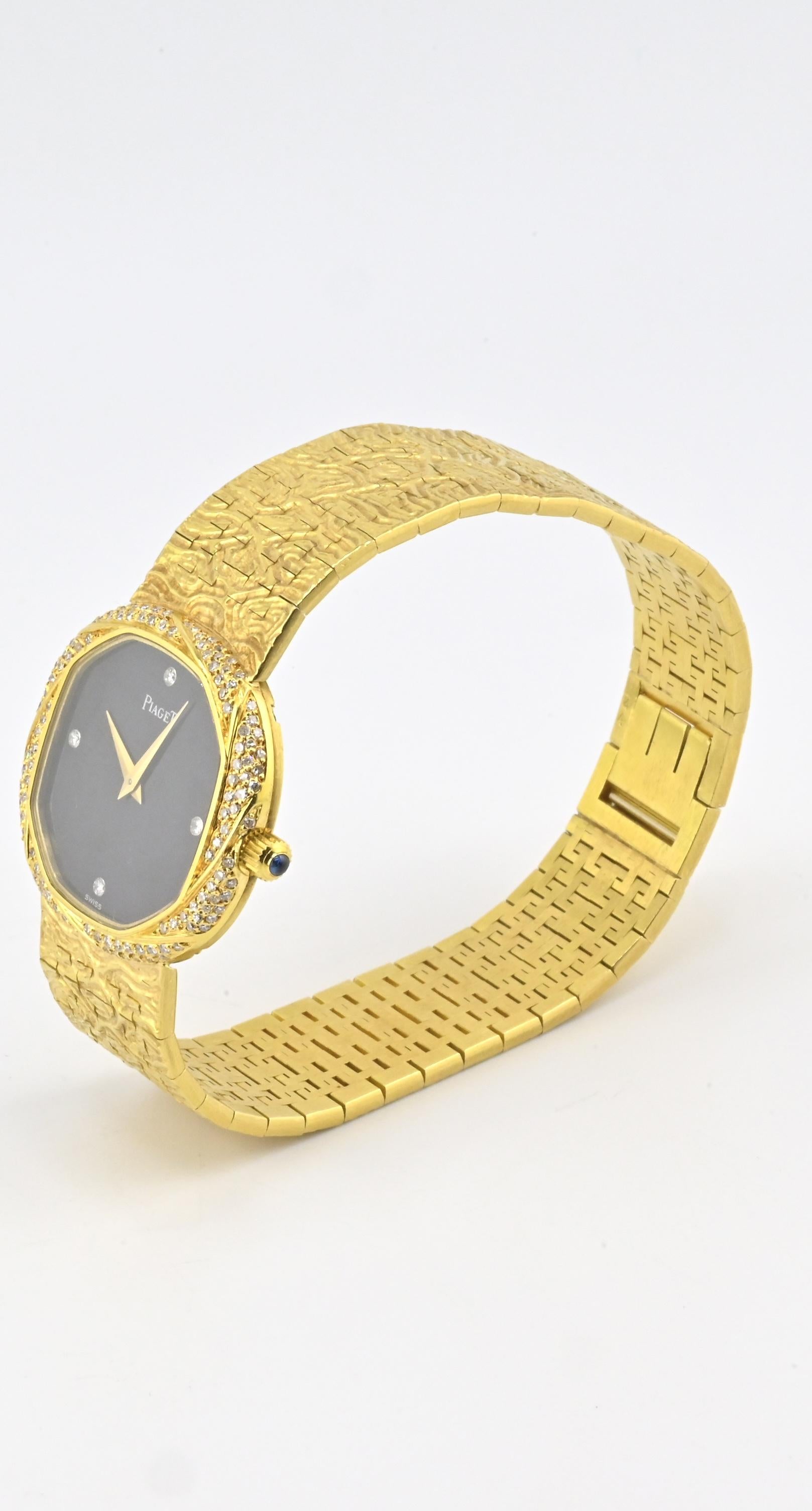 18K Yellow Gold Piaget Watch Diamond Bezel 73.14 Grams 18.1 CM Diamond Dial